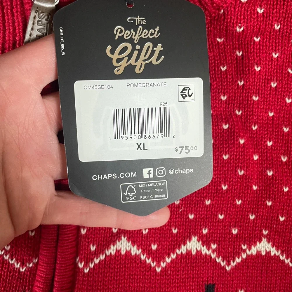 NWT Chaps Mens 1/4 Zip Sweater XL Red Pinetree Ski Holiday Christmas Winter